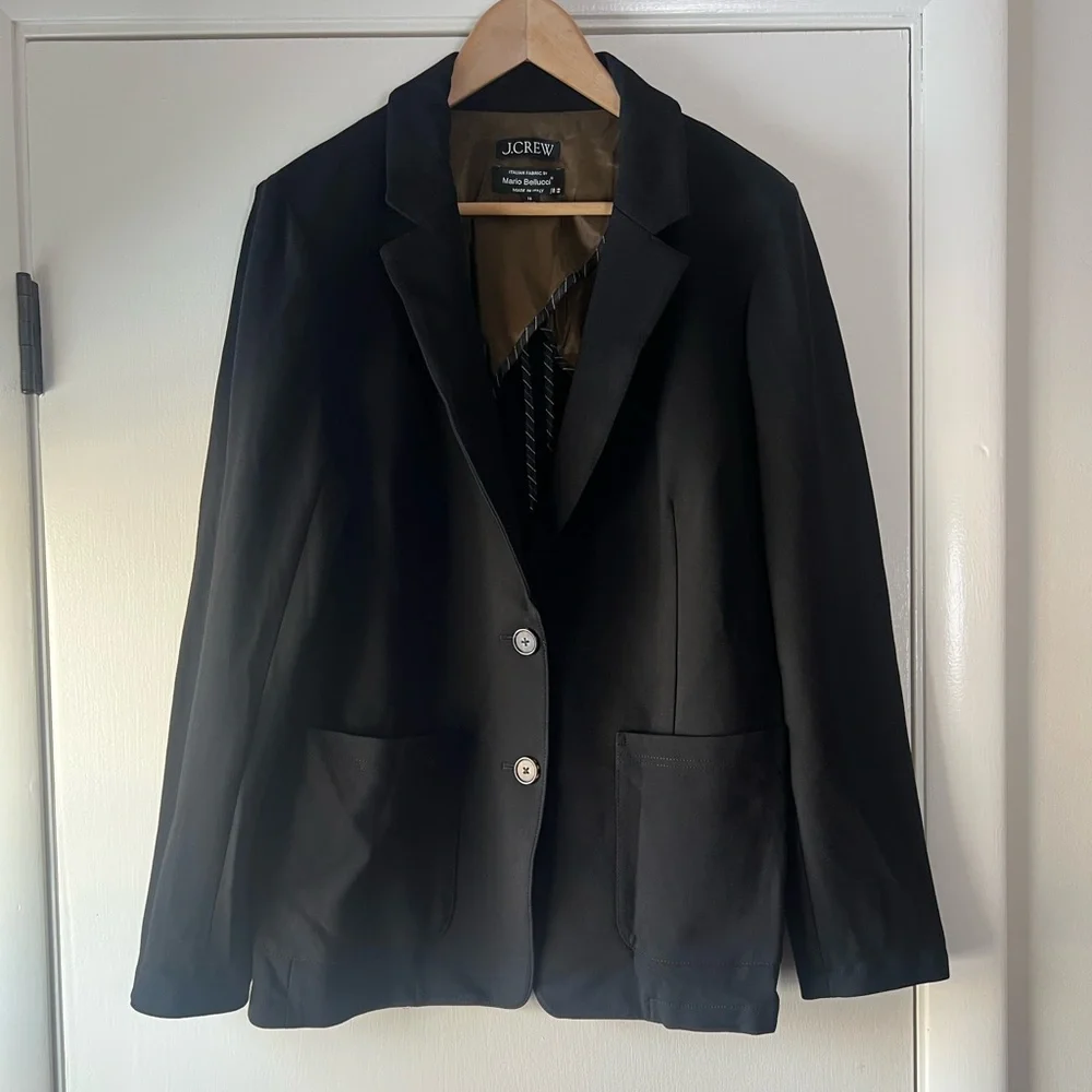 J. Crew x Mario Bellucci Luxe Italian Ponte Blazer Black Classic Tailored Chic